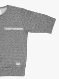 Arm view of Quarter Sleeve Off-Center Pocket Pullover Sweatshirt Tee in Heather Gray 