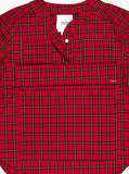 Close up detail image of Plaid Baseball Shirt in Red/Navy