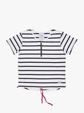 Flat front view of Neutral Stripe Half Sleeve Pullover Shirt in Black/Off-White