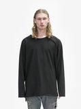 Front view of Basic Elongated Long-Sleeve Crewneck Tee in Matte Black on model