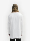 Back view of Basic Elongated Long-Sleeve Crewneck Tee in White on model