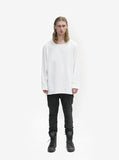 Full body view of Basic Elongated Long-Sleeve Crewneck Tee in White on model