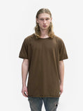 Front view of Basic Straight-Bottom Short Sleeve Tee in Earth Brown on model