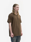 Side angle view of Basic Straight-Bottom Short Sleeve Tee in Earth Brown on model