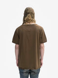 Back view of Basic Straight-Bottom Short Sleeve Tee in Earth Brown on model