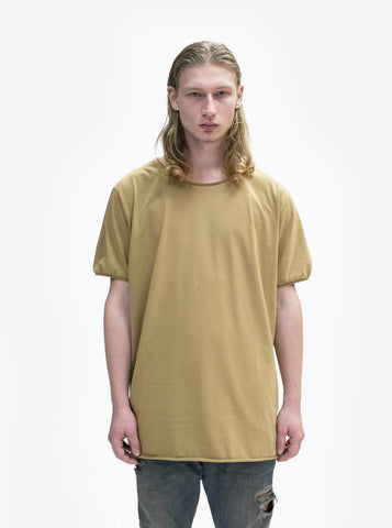 Front view of Basic Straight-Bottom Short Sleeve Tee in Dark Khaki on model