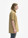 Right side view of Basic Straight-Bottom Short Sleeve Tee in Dark Khaki on model 