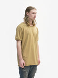 Side angle view of Basic Straight-Bottom Short Sleeve Tee in Dark Khaki on model