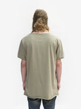 Back view of Basic Straight-Bottom Short Sleeve Tee in Light Army on model