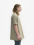 Right side view of Basic Straight-Bottom Short Sleeve Tee in Light Army on model