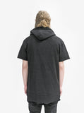 Back view of Reversed French Terry Pullover Raw-Cut Hoodie in Black 