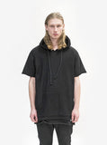 Front image of Reversed French Terry Pullover Raw-Cut Hoodie in Black on model