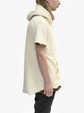 Right side view of Reversed French Terry Pullover Raw-Cut Hoodie in Cream on model 