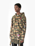 Side angle view of Battalion Woodland Double Layer Camo Patch Jacket on model