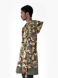 Left view of Battalion Woodland Double Layer Camo Patch Jacket on model