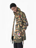 Candid shot of Battalion Woodland Double Layer Camo Patch Jacket on model