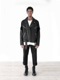 Head to toe image of Fringe Biker Jacket in Black on model