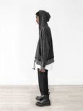 Side view of head to toe outfit with Pigment-Washed Full Neck Zip-Up Hoodie in Faded Black