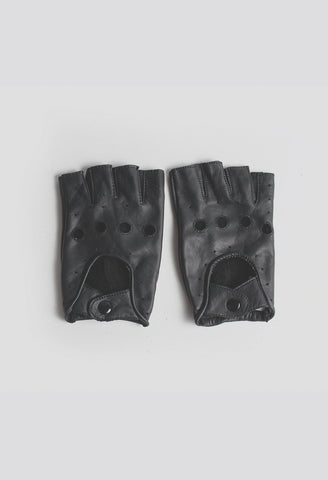 Genuine Leather Cut-Off Driving Gloves in Black - Profound Aesthetic