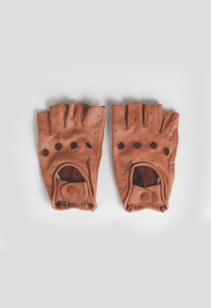 Genuine Leather Cut-Off Driving Gloves in Tan - Profound Aesthetic