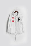 Front flat view of Four Flag Worldwide Hooded Windbreaker Coach Jacket in White 