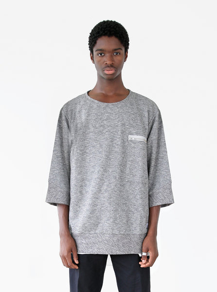 Quarter Sleeve Off-Center Pocket Pullover Sweatshirt Tee in Heather Gray