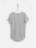 Flat back view image of Basic Raw-Cut Elongated Short Sleeve in Heather Gray