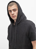 Reversed French Terry Pullover Raw-Cut Hoodie in Black