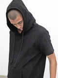 Reversed French Terry Pullover Raw-Cut Hoodie in Black