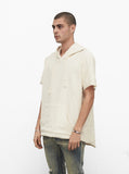 Reversed French Terry Pullover Raw-Cut Hoodie in Cream