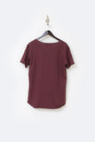 Flat back image of Basic Raw-Cut Elongated Short Sleeve Tee in Oxblood 