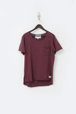 Flat front image of Basic Raw-Cut Elongated Short Sleeve Tee in Oxblood 