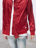 Babylonian Deluxe Satin Bomber Jacket in Cardinal Red