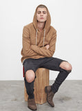 Single Layer Reversed French Terry Hoodie in Camel