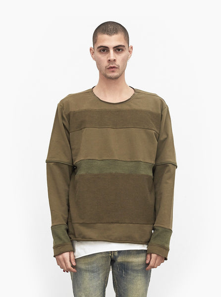 Half Reversed Terry Panel Sweater in Olive-Brown