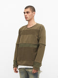 Half Reversed Terry Panel Sweater in Olive-Brown