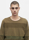 Half Reversed Terry Panel Sweater in Olive-Brown