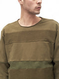 Half Reversed Terry Panel Sweater in Olive-Brown