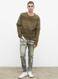 Half Reversed Terry Panel Sweater in Olive-Brown