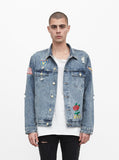 Distressed Rose Patch Denim Jacket