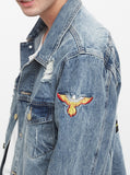 Distressed Rose Patch Denim Jacket