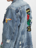 Distressed Rose Patch Denim Jacket