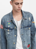 Distressed Rose Patch Denim Jacket