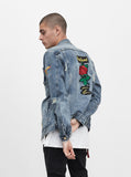 Distressed Rose Patch Denim Jacket