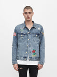 Distressed Rose Patch Denim Jacket