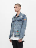 Distressed Rose Patch Denim Jacket