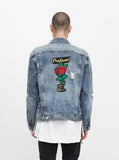 Distressed Rose Patch Denim Jacket