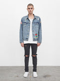 Distressed Rose Patch Denim Jacket