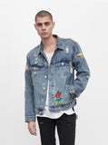 Distressed Rose Patch Denim Jacket