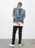 Distressed Rose Patch Denim Jacket